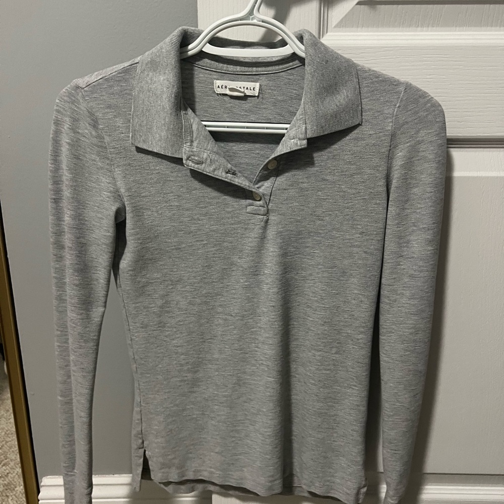 Aeropostale Womens Grey Longsleeve Polo